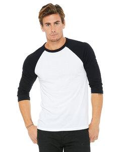 Bella B3200 - Unisex ¾ sleeve baseball tee White/Black