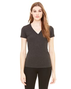 Bella+Canvas 8435 - Ladies Triblend Short-Sleeve Deep V-Neck T-Shirt Charcoal Black Triblend