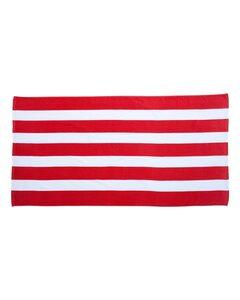 Carmel Towel Company C3060S - Cabana Stripe Velour Beach Towel Red