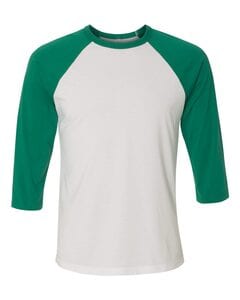 Bella+Canvas 3200 - Unisex Three-Quarter Sleeve Baseball Raglan White/ Kelly