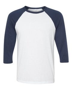 Bella+Canvas 3200 - Unisex Three-Quarter Sleeve Baseball Raglan White/ Navy