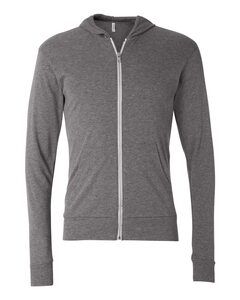 Bella+Canvas 3939 - Triblend Unisex Lightweight Hooded Full-Zip T-Shirt Grey Triblend