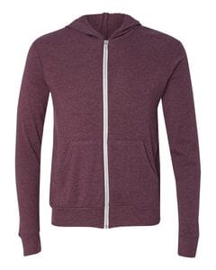 Bella+Canvas 3939 - Triblend Unisex Lightweight Hooded Full-Zip T-Shirt Maroon Triblend