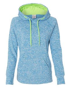 J. America 8616 - Ladies' Cosmic Poly Contrast Hooded Pullover Sweatshirt Electric Blue/ Neon Green