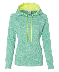 J. America 8616 - Ladies' Cosmic Poly Contrast Hooded Pullover Sweatshirt Emerald/ Neon Yellow