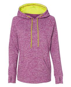 J. America 8616 - Ladies' Cosmic Poly Contrast Hooded Pullover Sweatshirt Magenta/ Neon Yellow