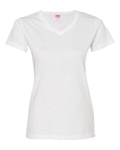 LAT 3507 - Ladies' Fine Jersey V-NeckT-Shirt White