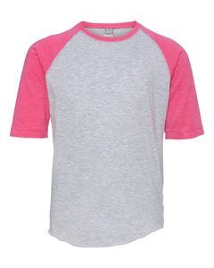 LAT 6130 - Youth Vintage Fine Jersey Three-Quarter Sleeve Baseball T-Shirt Vintage Heather/ Vintage Hot Pink