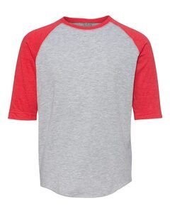 LAT 6130 - Youth Vintage Fine Jersey Three-Quarter Sleeve Baseball T-Shirt Vintage Heather/ Vintage Red