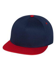 Yupoong 6007 - Five-Panel Flat Bill Cap Navy/ Red