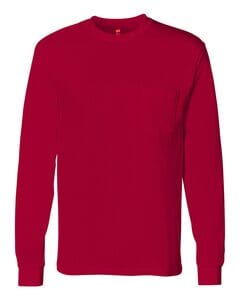 Hanes 5596 - Tagless® Long Sleeve T-Shirt with a Pocket Deep Red