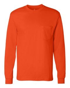 Hanes 5596 - Tagless® Long Sleeve T-Shirt with a Pocket Orange