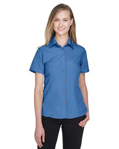 Harriton M560W - Ladies Barbados Textured Camp Shirt Pool Blue