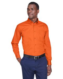 Harriton M500 - Men's Easy Blend Long-Sleeve Twill Shirt with Stain-Release Team Orange
