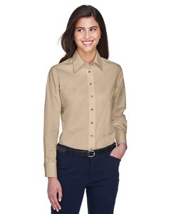 Harriton M500W - Ladies Easy Blend Long-Sleeve Twill Shirt with Stain-Release Stone