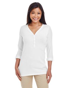 Devon & Jones DP186W - Ladies Perfect Fit  Y-Placket Convertible Sleeve Knit Top White