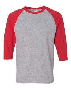 Gildan 5700 - Heavy Cotton Three-Quarter Raglan Sleeve T-Shirt Sport Grey/ Red