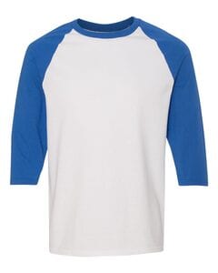 Gildan 5700 - Heavy Cotton Three-Quarter Raglan Sleeve T-Shirt White/ Royal