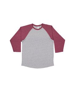 LAT 6930 - Vintage Fine Jersey Three-Quarter Sleeve Baseball T-Shirt Vintage Heather/ Vintage Burgundy