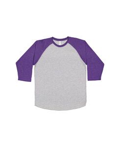 LAT 6930 - Vintage Fine Jersey Three-Quarter Sleeve Baseball T-Shirt Vintage Heather/ Vintage Purple