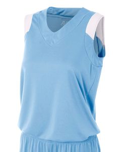 A4 NW2340 - Ladies Moisture Management V Neck Muscle Shirt Lt Blue/White