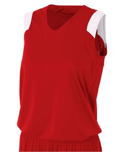 A4 NW2340 - Ladies Moisture Management V Neck Muscle Shirt Scarlet/White