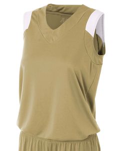A4 NW2340 - Ladies Moisture Management V Neck Muscle Shirt Vegas Gold/White