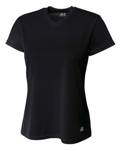 A4 NW3254 - Ladies Shorts Sleeve V-Neck Birds Eye Mesh T-Shirt Black
