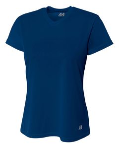 A4 NW3254 - Ladies Shorts Sleeve V-Neck Birds Eye Mesh T-Shirt Navy