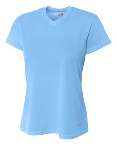 A4 NW3254 - Ladies Shorts Sleeve V-Neck Birds Eye Mesh T-Shirt Light Blue