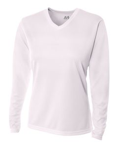 A4 NW3255 - Ladies Long Sleeve V-Neck Birds Eye Mesh T-Shirt White