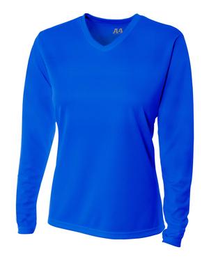 A4 NW3255 - Ladies Long Sleeve V-Neck Birds Eye Mesh T-Shirt