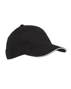 Big Accessories BX004 - 6-Panel Twill Sandwich Baseball Cap Black/White