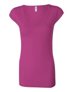 Bella+Canvas 8705 - Ladies Sheer Mini Rib Cap Sleeve V-Neck T-Shirt
