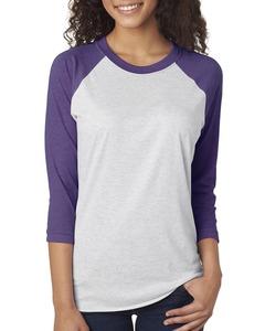 Next Level 6051 - Unisex Tri-Blend Three-Quarter Sleeve Raglan Tee Heather White/ Purple Rush