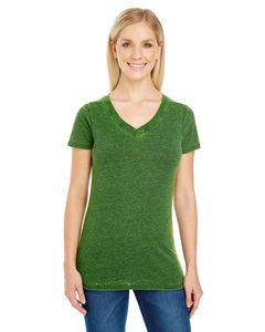 Threadfast 215B - Ladies Cross Dye Short-Sleeve V-Neck T-Shirt Emerald