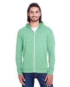 Threadfast 302Z - Unisex Triblend Full-Zip Light Hoodie Green Triblend