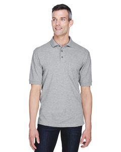 Harriton M265P - 5.6 oz. Easy Blend Polo with Pocket Grey Heather