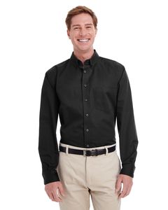 Harriton M581T - Men's Tall Foundation 100% Cotton Long Sleeve Twill Shirt with Teflon Black