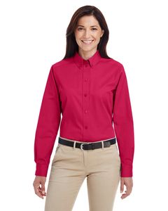Harriton M581W - Ladies Foundation 100% Cotton Long Sleeve Twill Shirt with Teflon Red