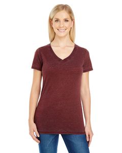 Threadfast 215B - Ladies Cross Dye Short-Sleeve V-Neck T-Shirt Black Cherry