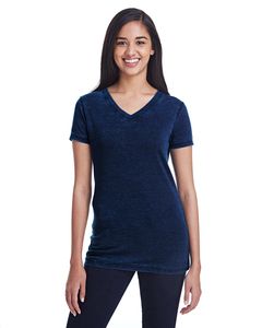 Threadfast 215B - Ladies Cross Dye Short-Sleeve V-Neck T-Shirt Electric Blue