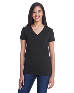 Threadfast 252RV - Ladies Invisible Stripe V-Neck T-Shirt Black Invisible Stripe