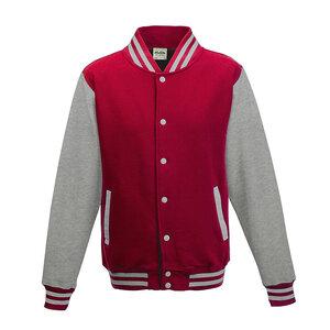 All We Do JHA043 - JUST HOODS ADULT LETTERMAN JACKET Fire Red/Heather Grey