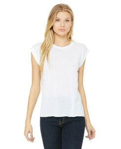 BELLA+CANVAS B8804 - Women's Flowy Muscle Tee with Rolled Cuff White