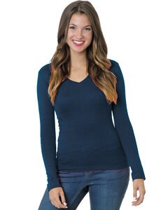 Bayside BA3415 - Youth Long-Sleeve V-Neck T-Shirt Heather Navy