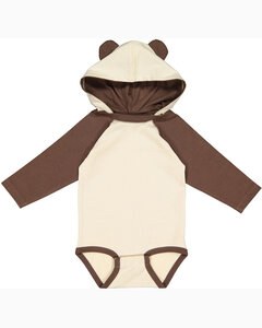 Rabbit Skins 4418 - Infant Long Sleeve Fine Jersey Bodysuit With Ears Natural/ Brown