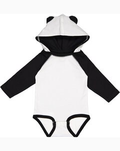 Rabbit Skins 4418 - Infant Long Sleeve Fine Jersey Bodysuit With Ears White/Black
