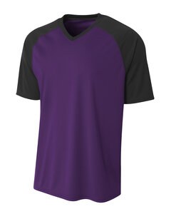 A4 N3373 - Adult Polyester V-Neck Strike Jersey with Contrast Sleeve Purple /Black