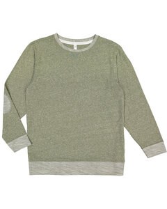 LAT 6965 - Adult Harborside Melange French Terry Crewneck with Elbow Patches Miltry Grn Mlnge